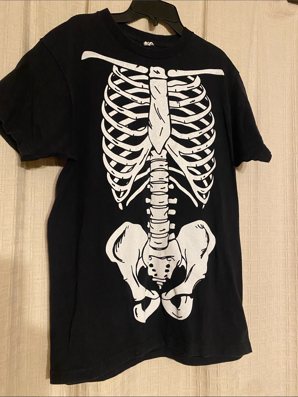 Men's Black Tee with White Skeleton Print Size Medium